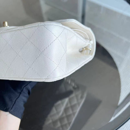 Caviar Double Flap 25CM Quilted Calfskin White GHW No 23
