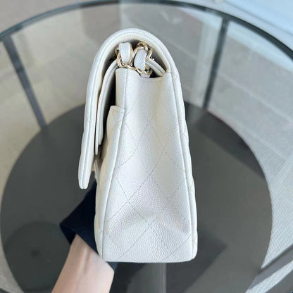Caviar Double Flap 25CM Quilted Calfskin White GHW No 23