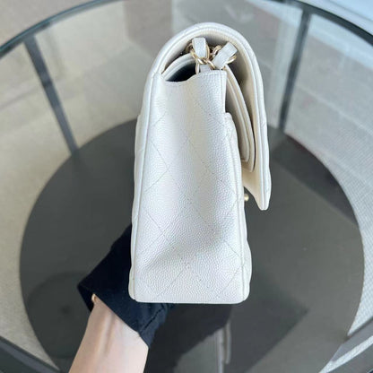 Caviar Double Flap 25CM Quilted Calfskin White GHW No 23