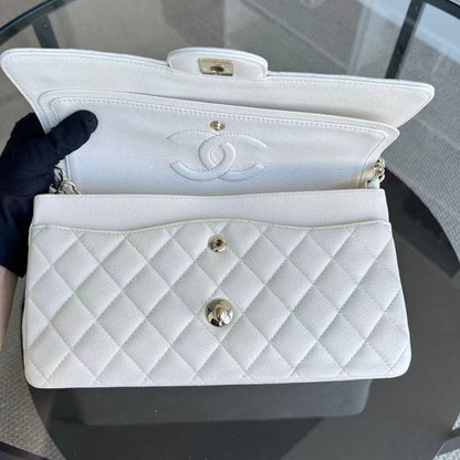 Caviar Double Flap 25CM Quilted Calfskin White GHW No 23