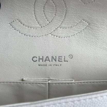 Caviar Double Flap 25CM Quilted Calfskin White SHW No 12