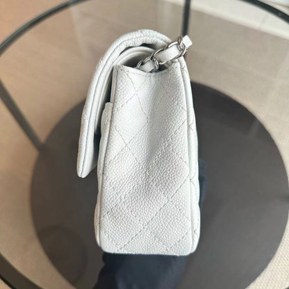 Caviar Double Flap 25CM Quilted Calfskin White SHW No 12