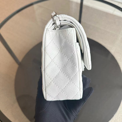 Caviar Double Flap 25CM Quilted Calfskin White SHW No 12