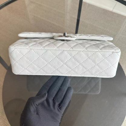 Caviar Double Flap 25CM Quilted Calfskin White SHW No 12