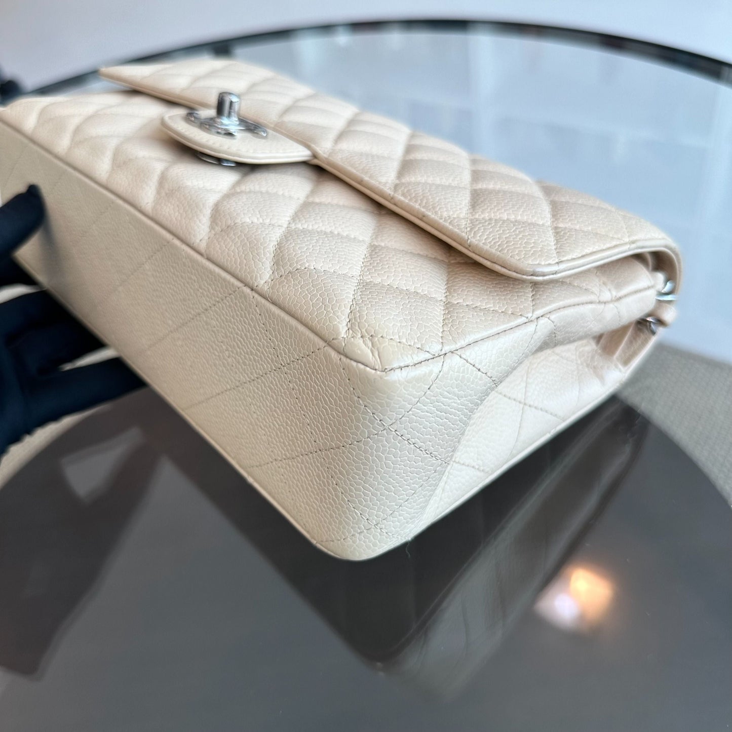 Caviar Double Flap Beige SHW No 20