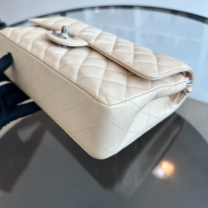 Caviar Double Flap Beige SHW No 20