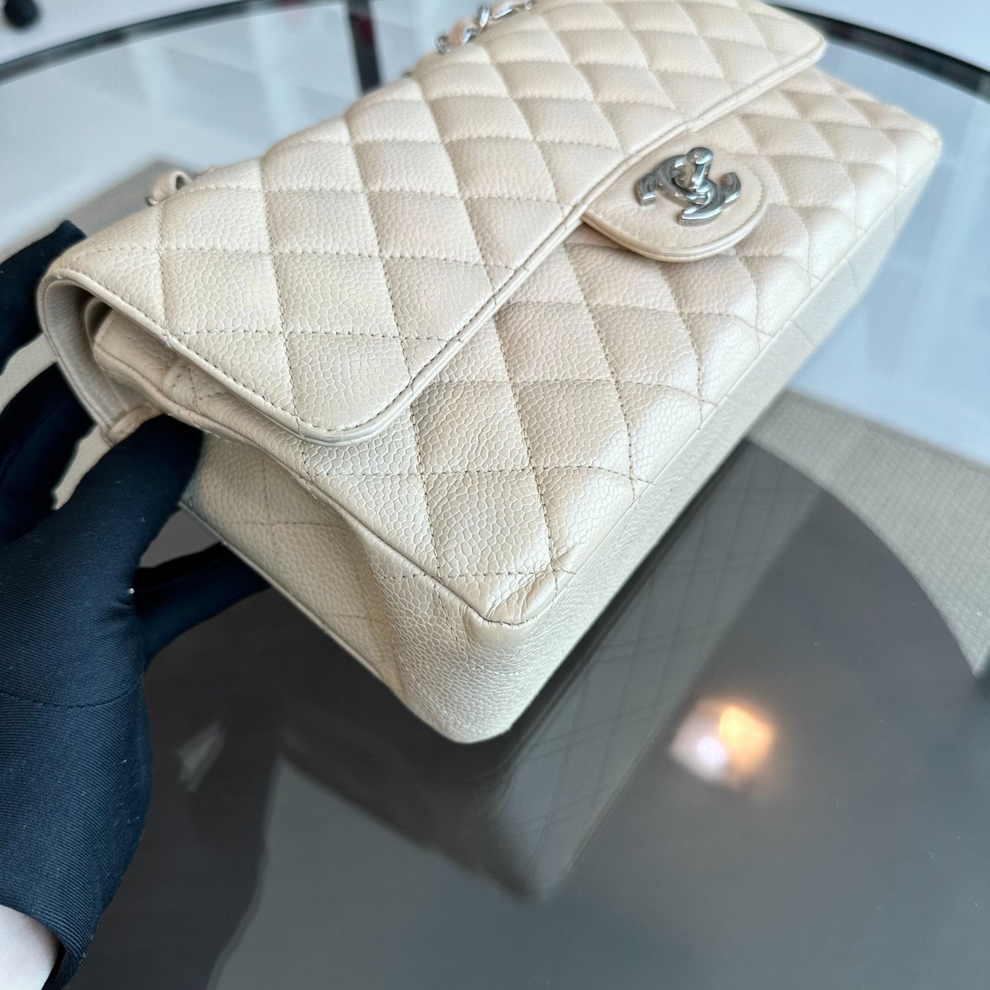 Caviar Double Flap Beige SHW No 20