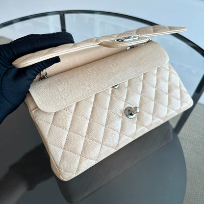 Caviar Double Flap Beige SHW No 20