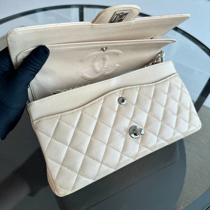 Caviar Double Flap Beige SHW No 20