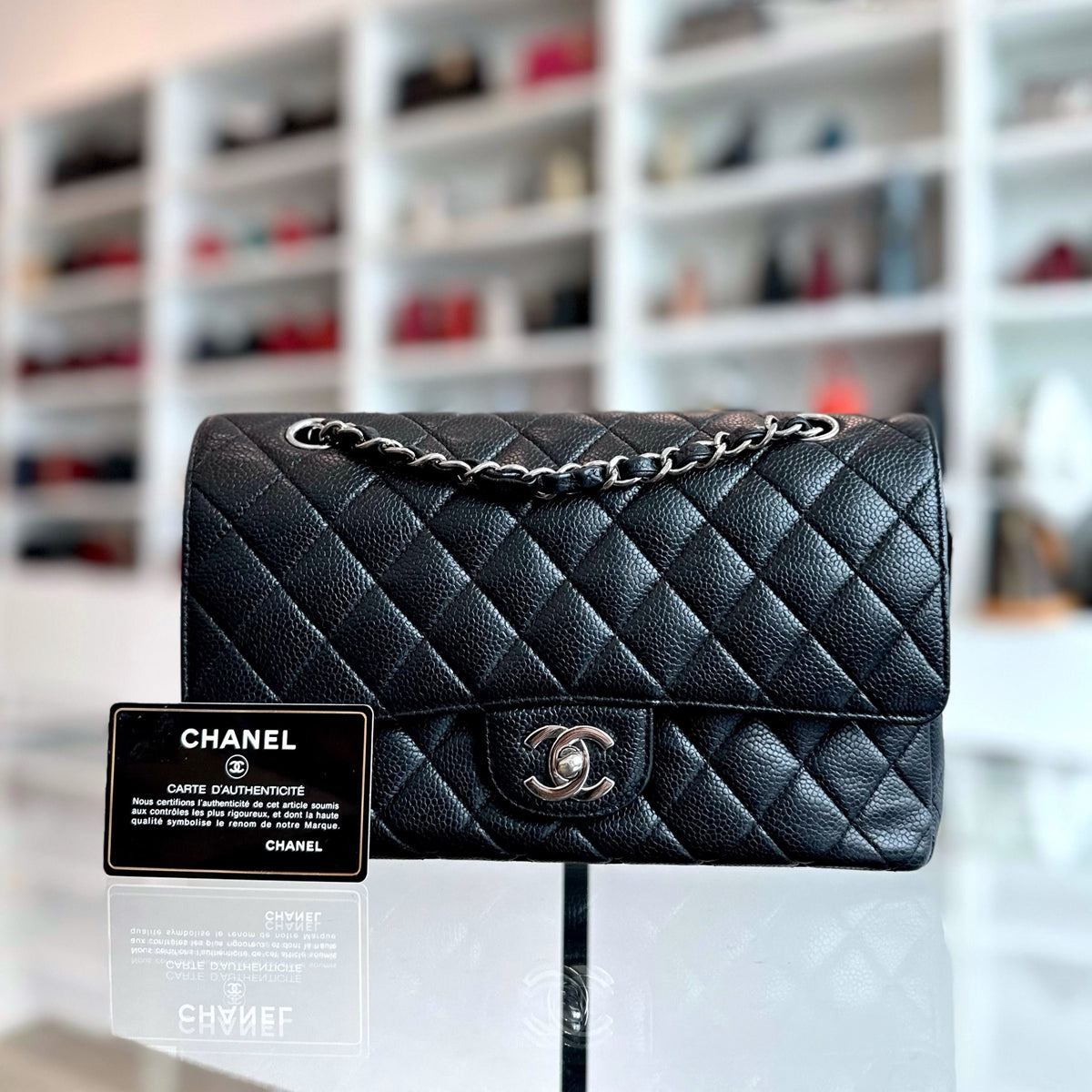 Caviar Double Flap Black SHW No 13
