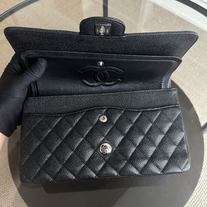 Caviar Double Flap Quilted Calfskin Black SHW No 13