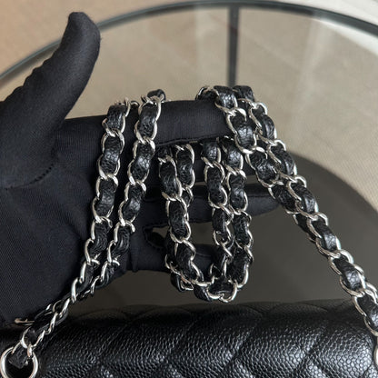 Caviar Double Flap Quilted Calfskin Black SHW No 13