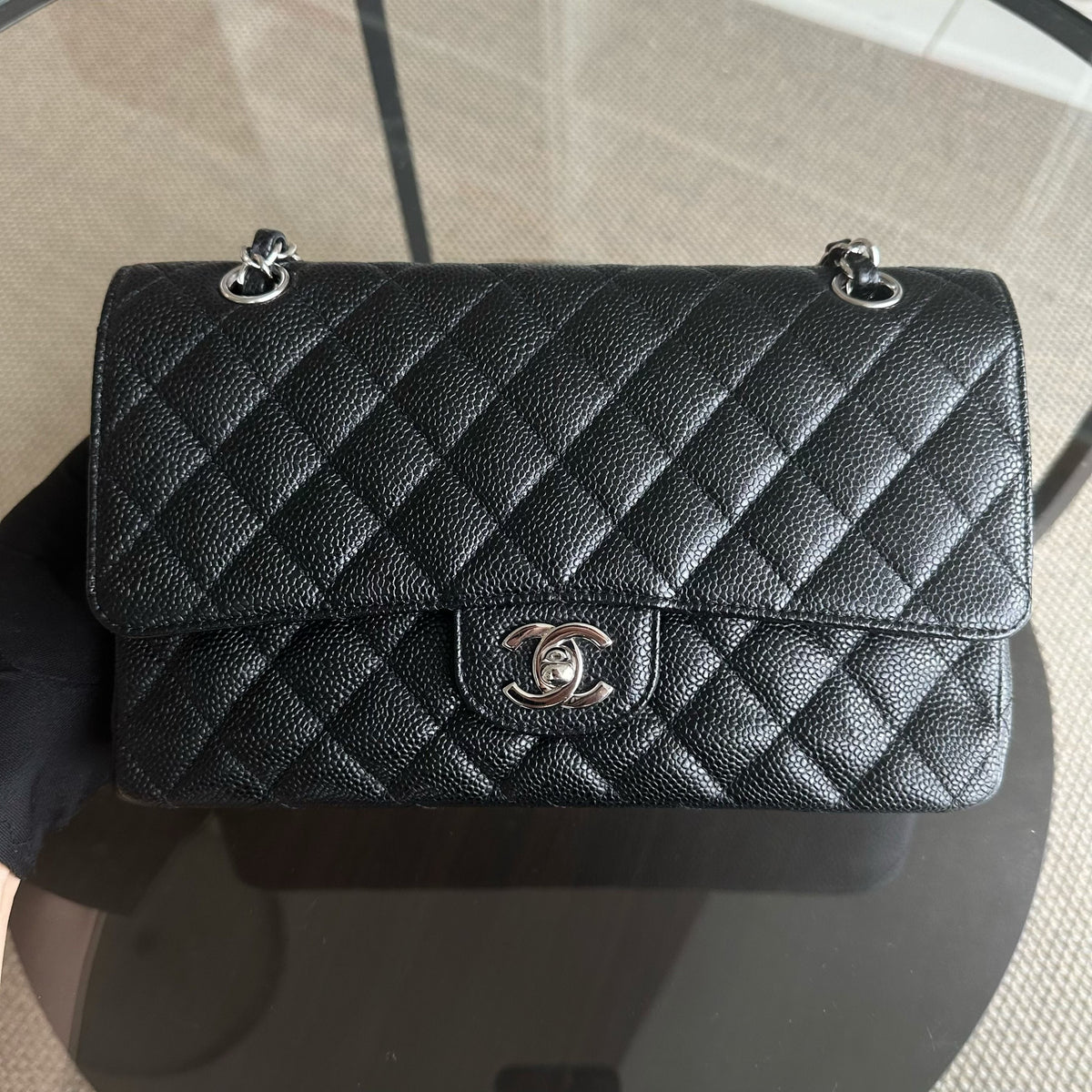 Caviar Double Flap Quilted Calfskin Black SHW No 13