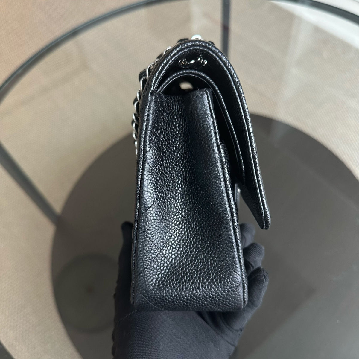 Caviar Double Flap Quilted Calfskin Black SHW No 13