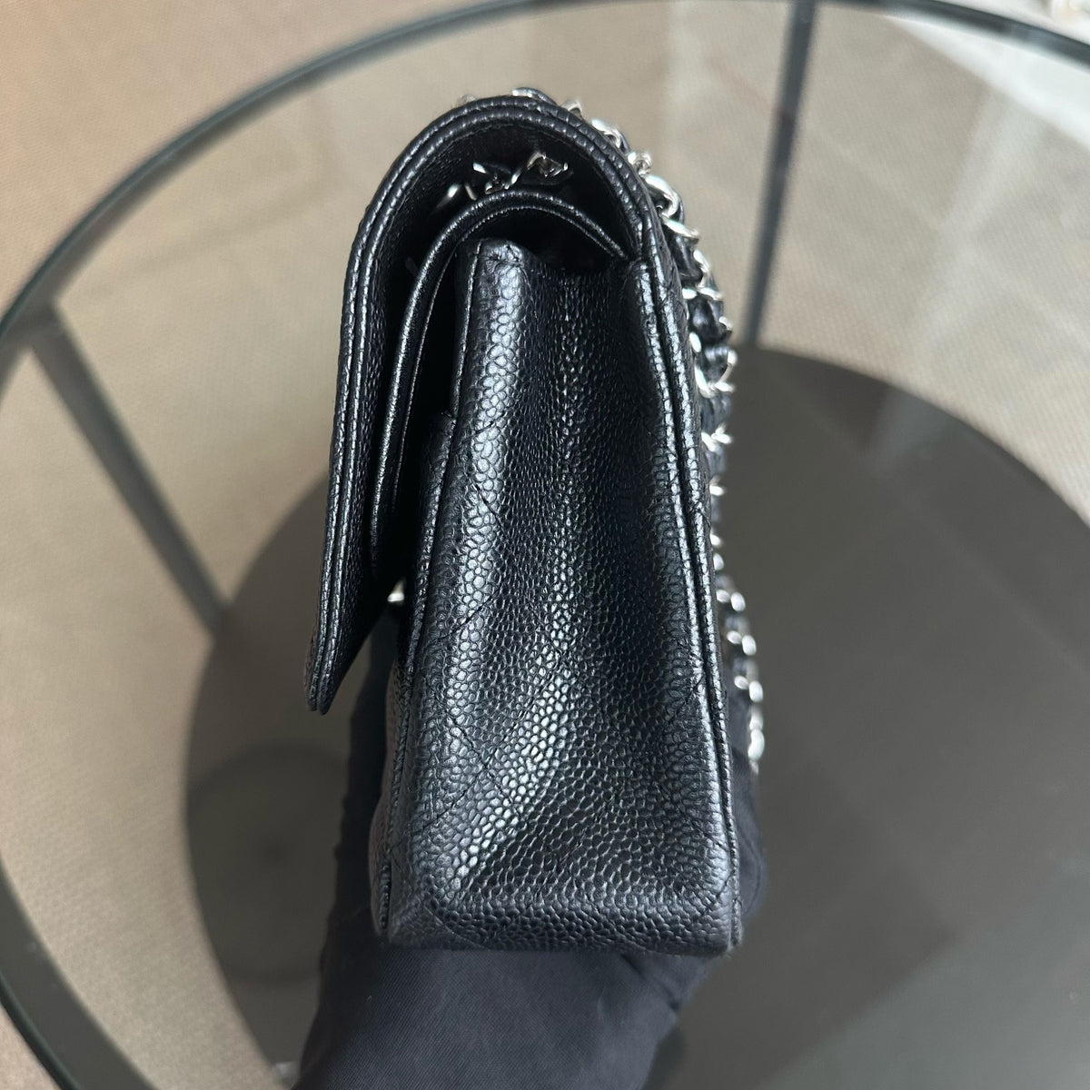 Caviar Double Flap Quilted Calfskin Black SHW No 13