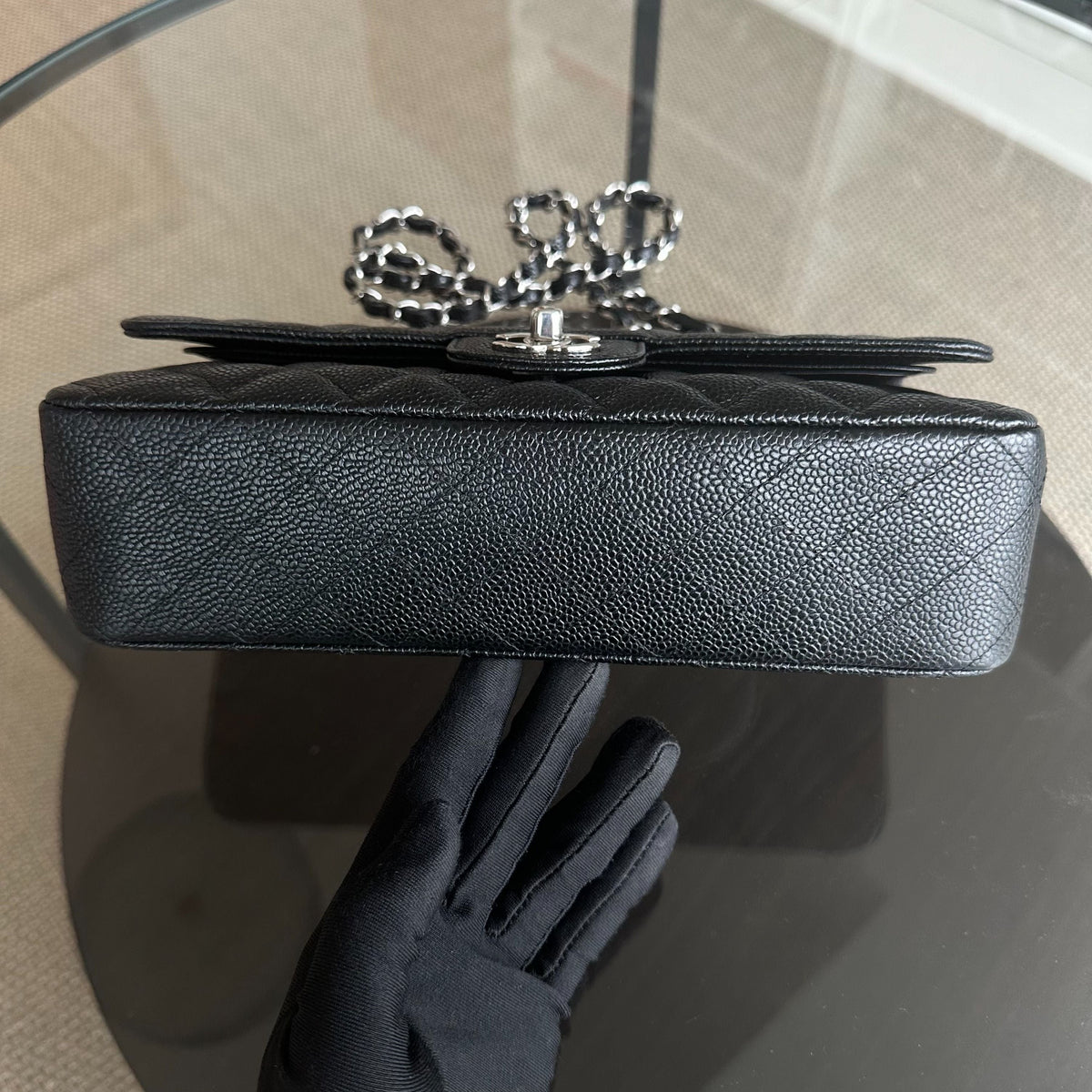 Caviar Double Flap Quilted Calfskin Black SHW No 13