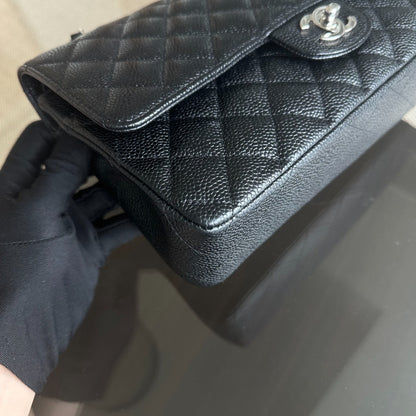 Caviar Double Flap Quilted Calfskin Black SHW No 13