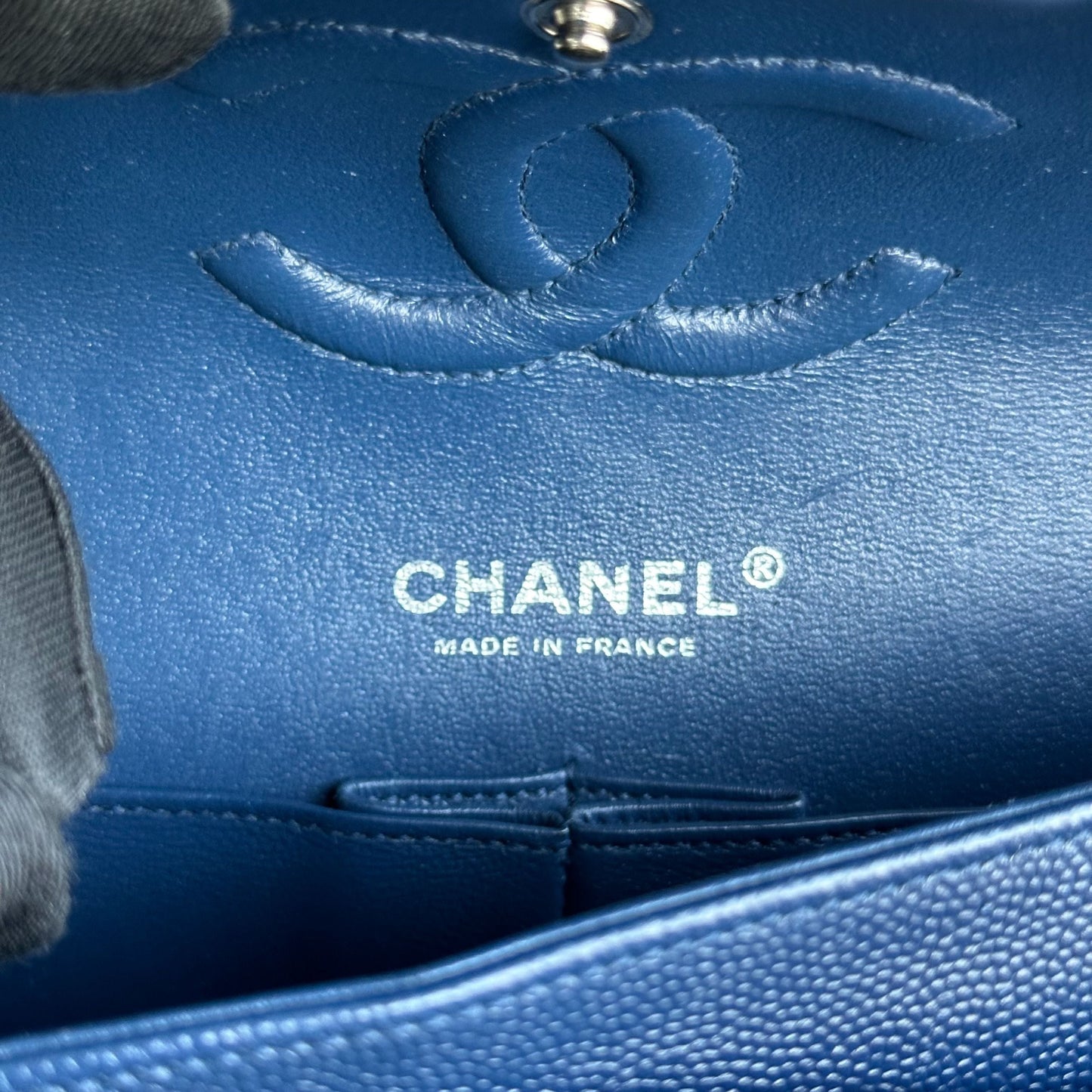 Caviar Double Flap Quilted Calfskin Dark Blue SHW No 24
