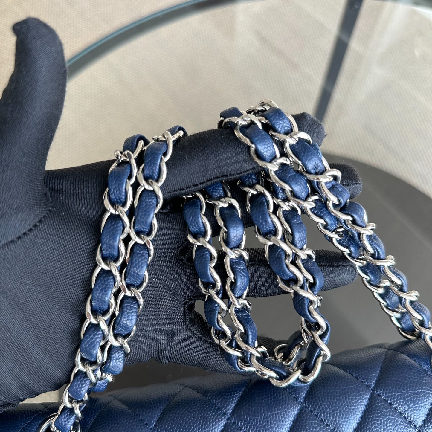 Caviar Double Flap Quilted Calfskin Dark Blue SHW No 24