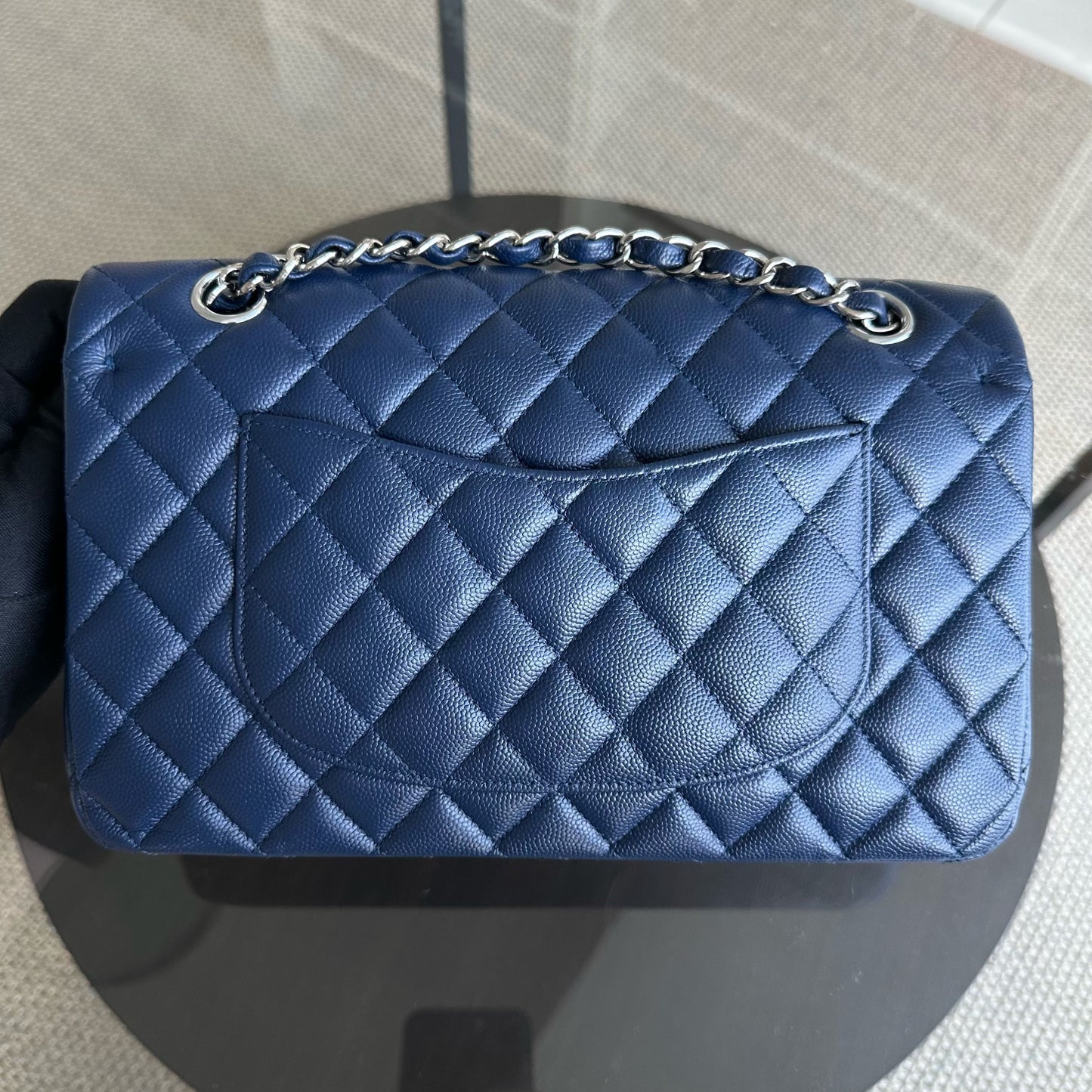 Caviar Double Flap Quilted Calfskin Dark Blue SHW No 24