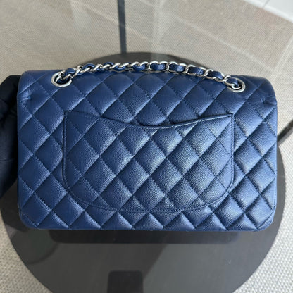 Caviar Double Flap Quilted Calfskin Dark Blue SHW No 24