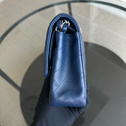 Caviar Double Flap Quilted Calfskin Dark Blue SHW No 24