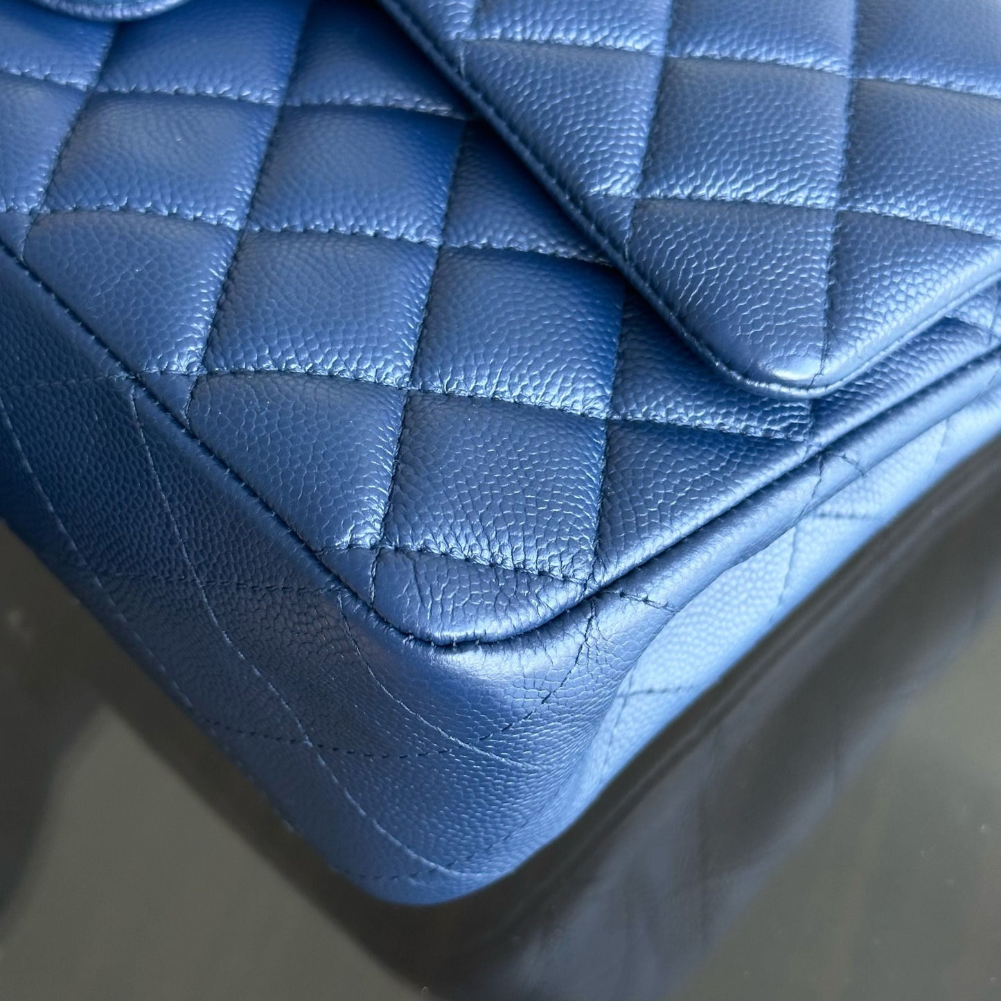 Caviar Double Flap Quilted Calfskin Dark Blue SHW No 24