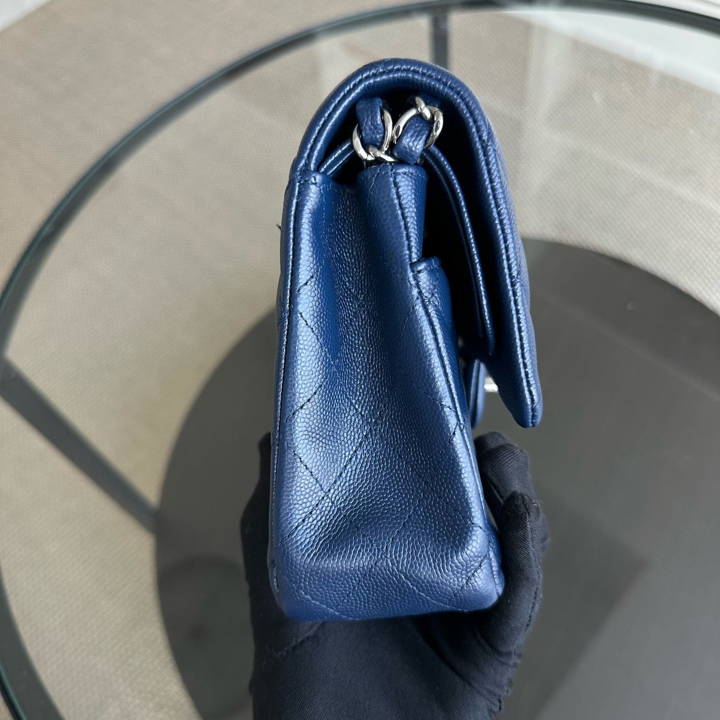 Caviar Double Flap Quilted Calfskin Dark Blue SHW No 24