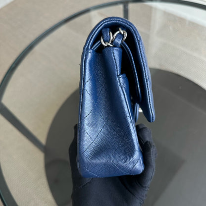 Caviar Double Flap Quilted Calfskin Dark Blue SHW No 24