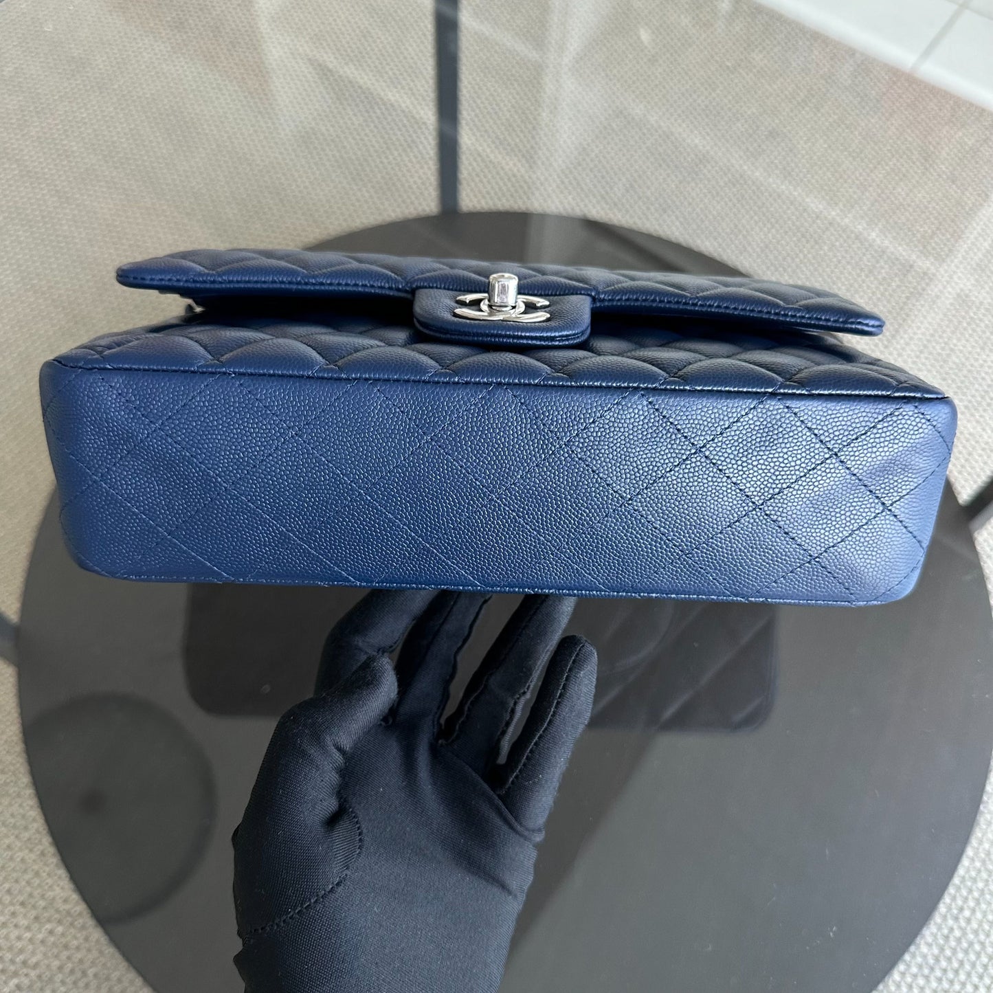 Caviar Double Flap Quilted Calfskin Dark Blue SHW No 24