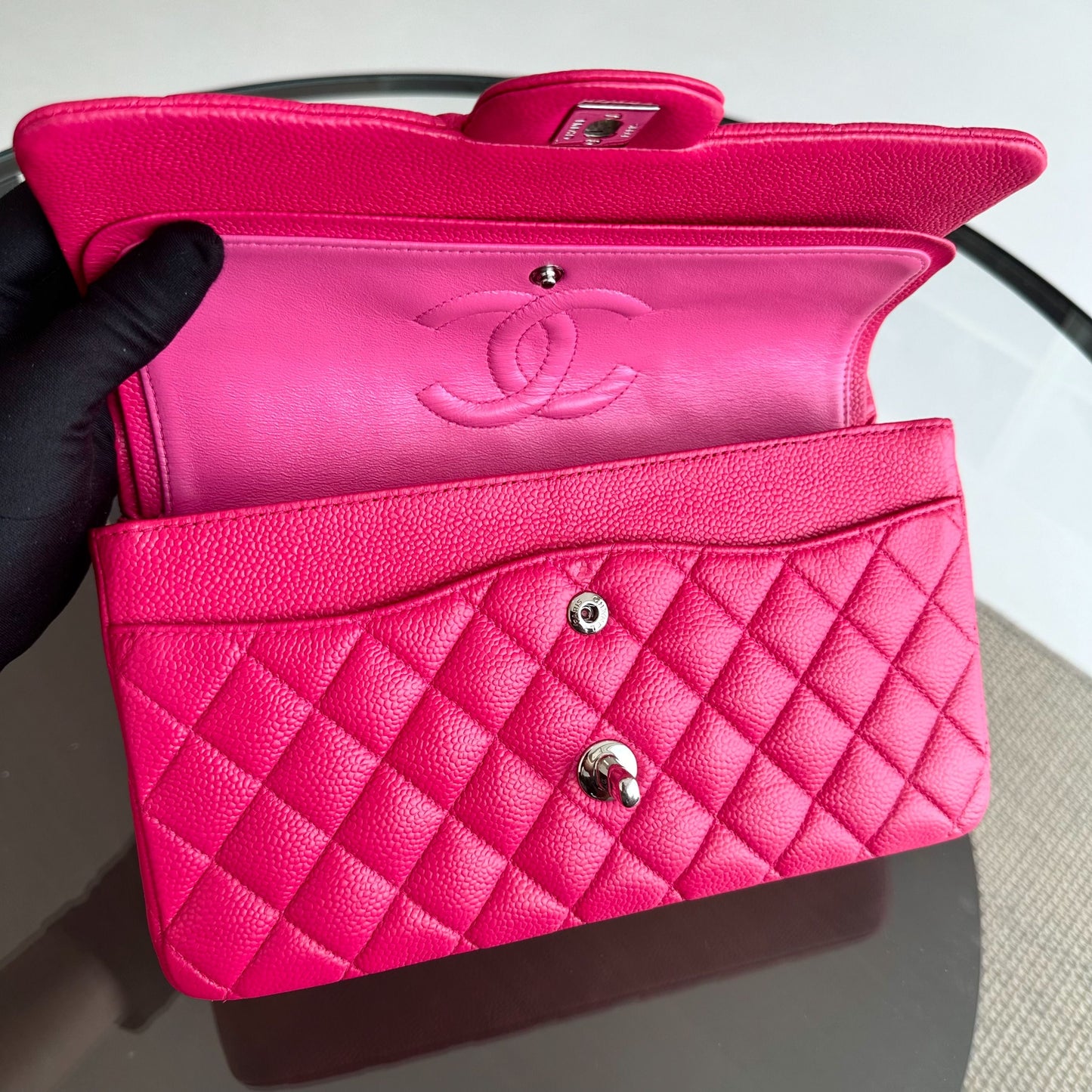 Caviar Double Flap Quilted Calfskin Hot Pink SHW No 18