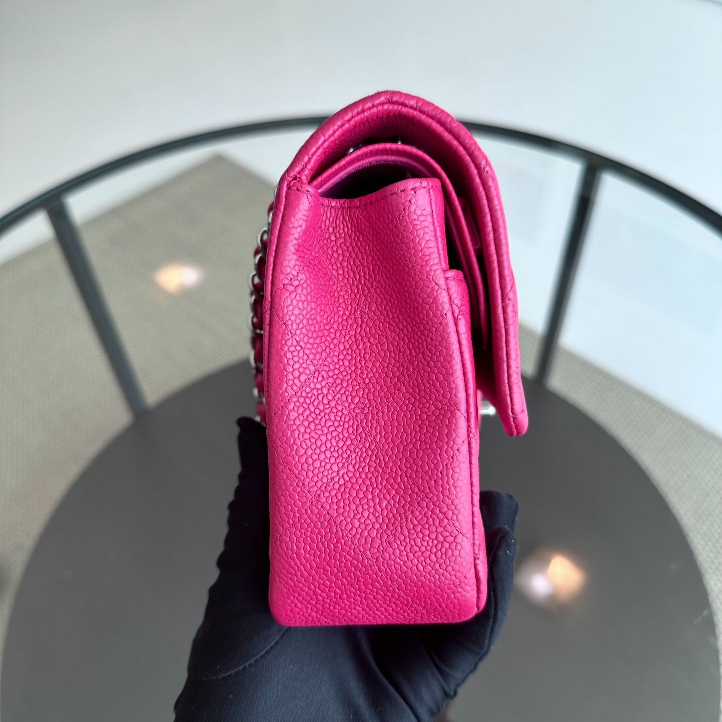 Caviar Double Flap Quilted Calfskin Hot Pink SHW No 18