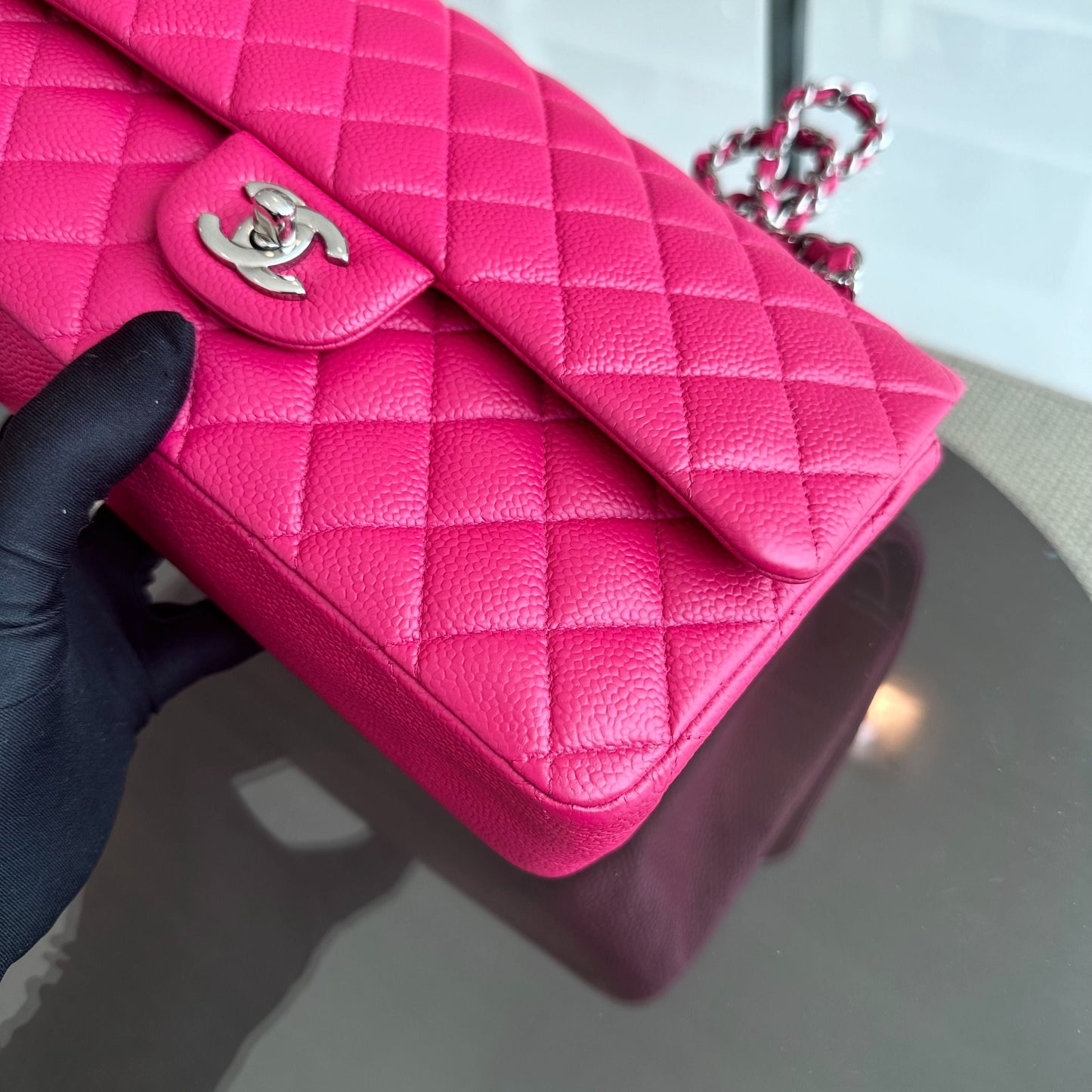 Caviar Double Flap Quilted Calfskin Hot Pink SHW No 18