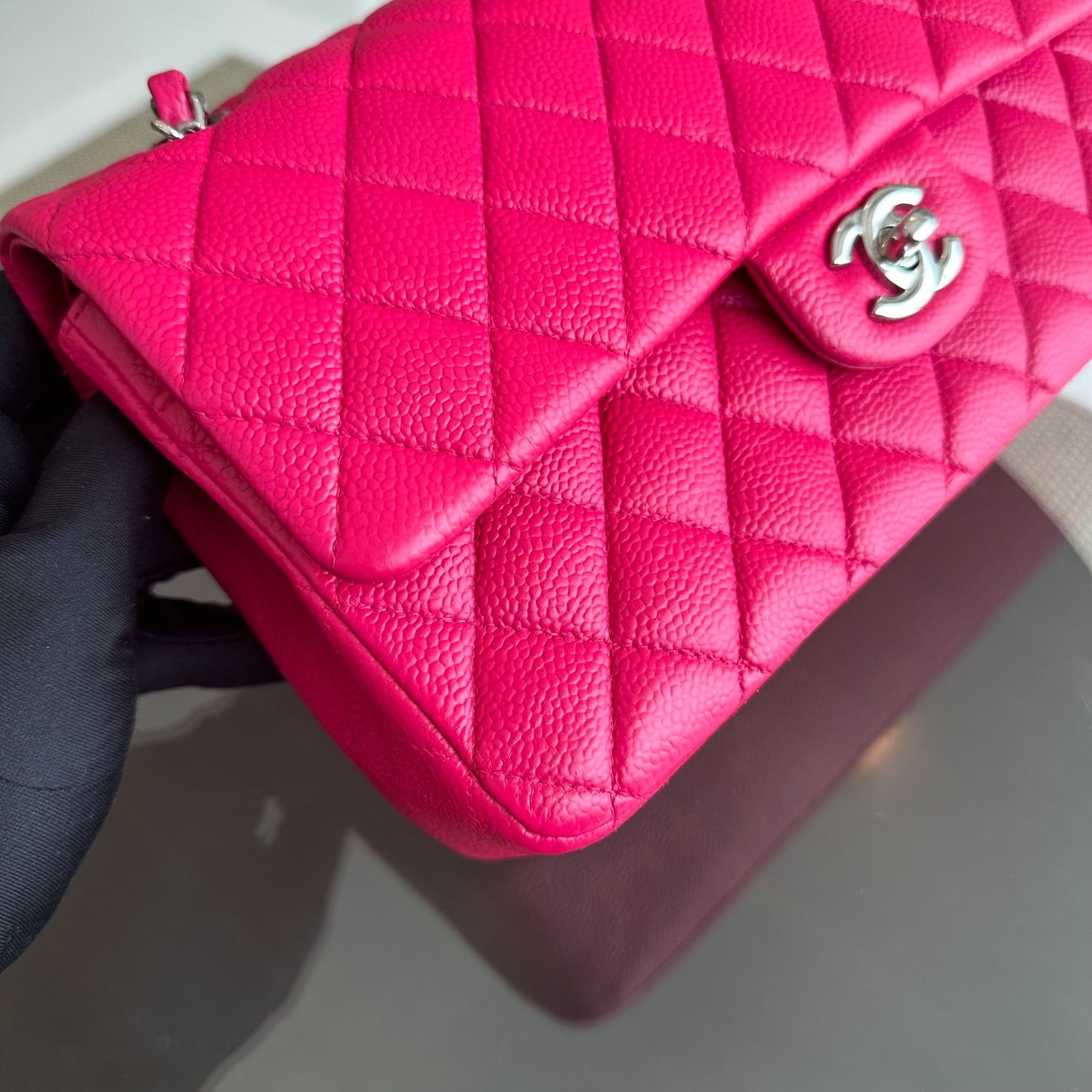 Caviar Double Flap Quilted Calfskin Hot Pink SHW No 18