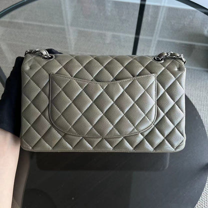 Caviar Double Flap Quilted Calfskin Taupe Green Brown SHW No 17