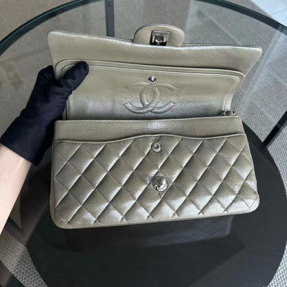 Caviar Double Flap Quilted Calfskin Taupe Green Brown SHW No 17