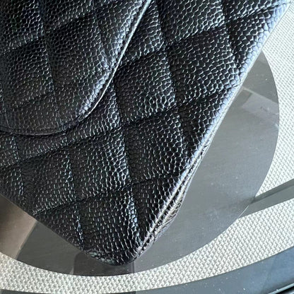 Caviar Double Flap Quilted Grained Calfskin Black Golden Hardware Series 13