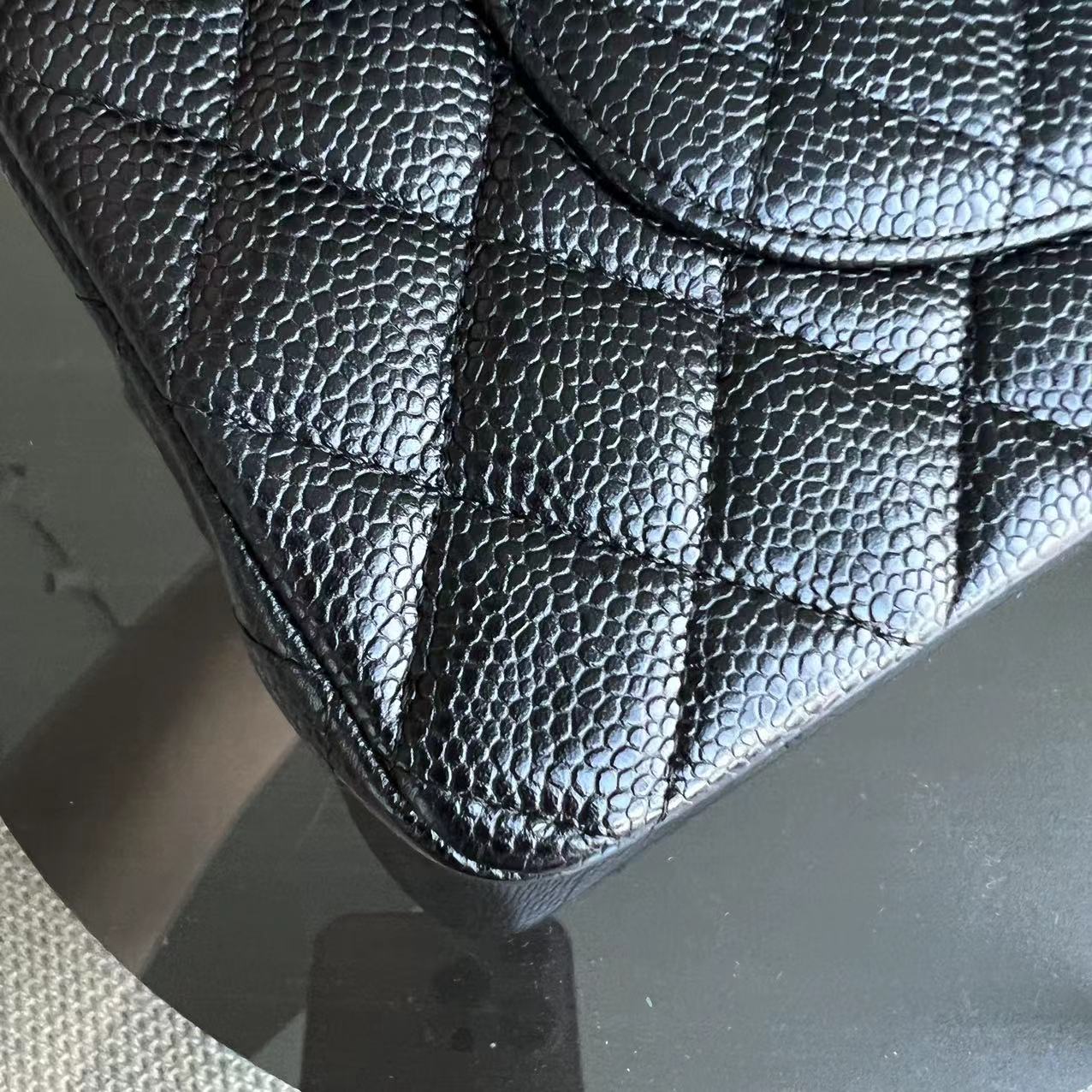 Caviar Double Flap Quilted Grained Calfskin Black Golden Hardware Series 13