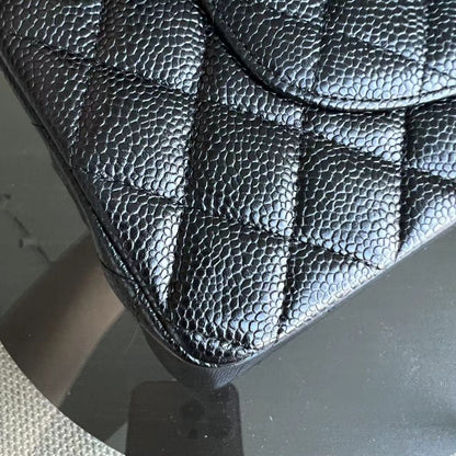 Caviar Double Flap Quilted Grained Calfskin Black Golden Hardware Series 13