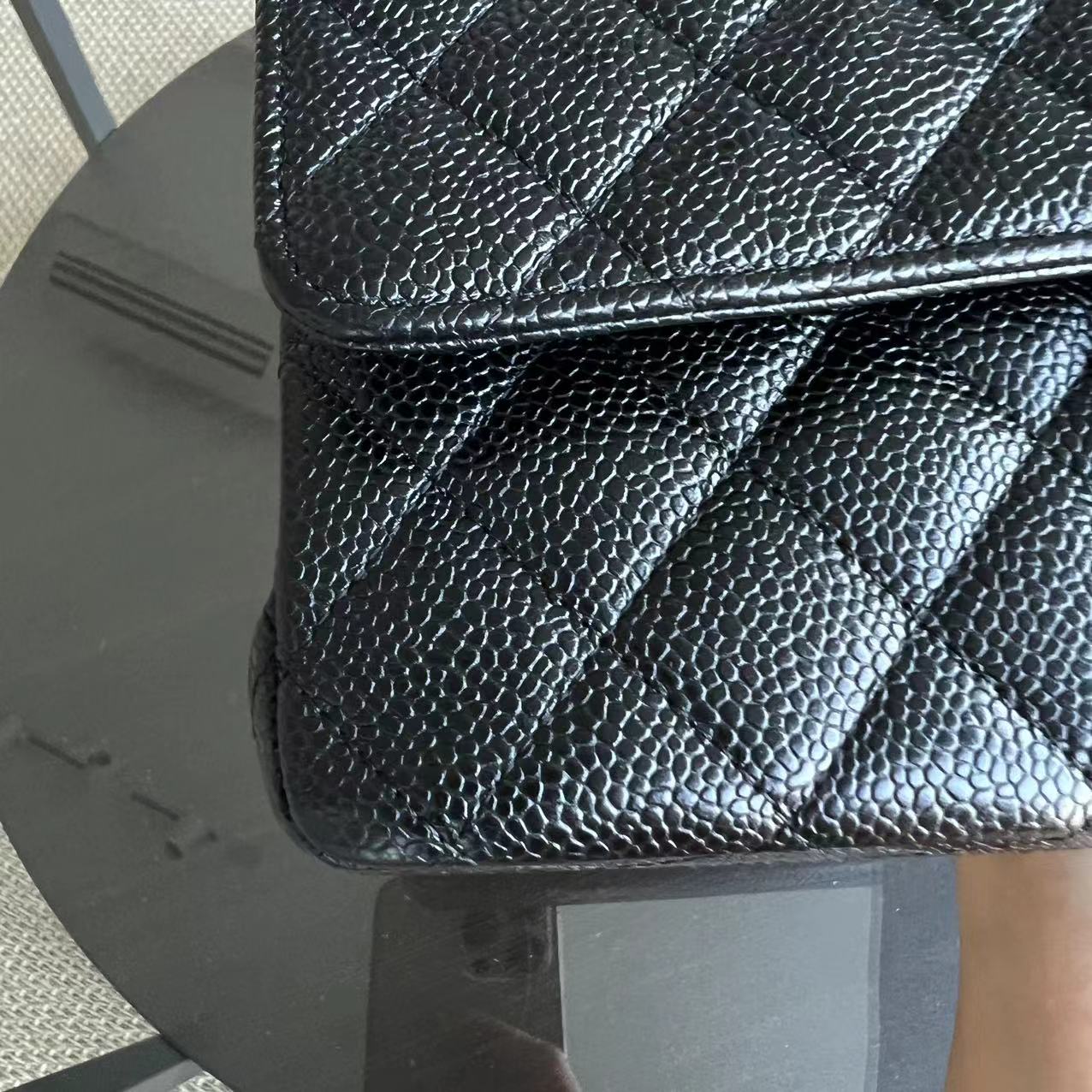 Caviar Double Flap Quilted Grained Calfskin Black Golden Hardware Series 13