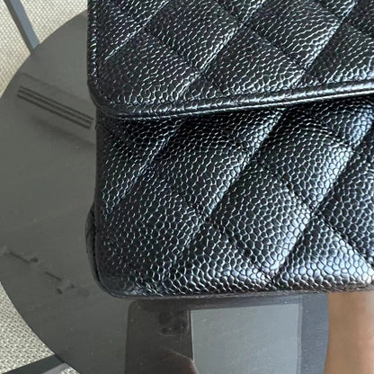 Caviar Double Flap Quilted Grained Calfskin Black Golden Hardware Series 13