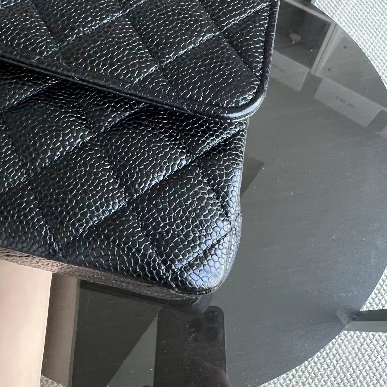 Caviar Double Flap Quilted Grained Calfskin Black Golden Hardware Series 13