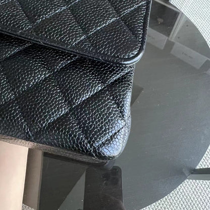 Caviar Double Flap Quilted Grained Calfskin Black Golden Hardware Series 13