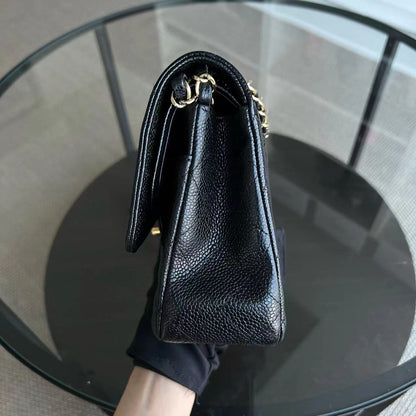 Caviar Double Flap Quilted Grained Calfskin Black Golden Hardware Series 13
