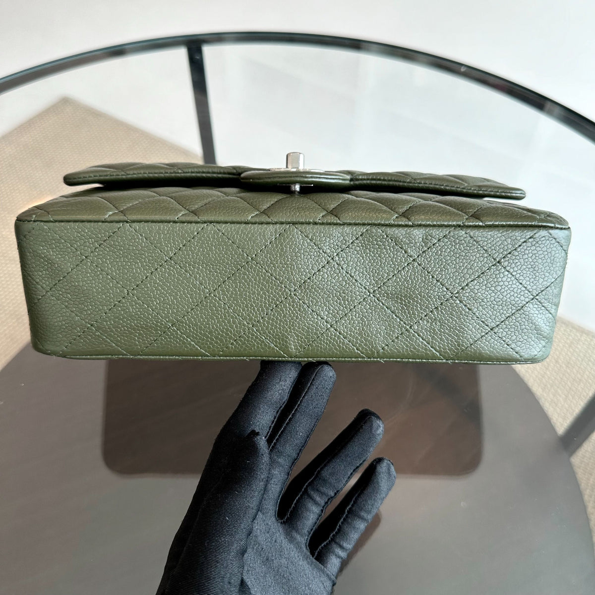 Caviar Quilted Dark Green SHW No 14
