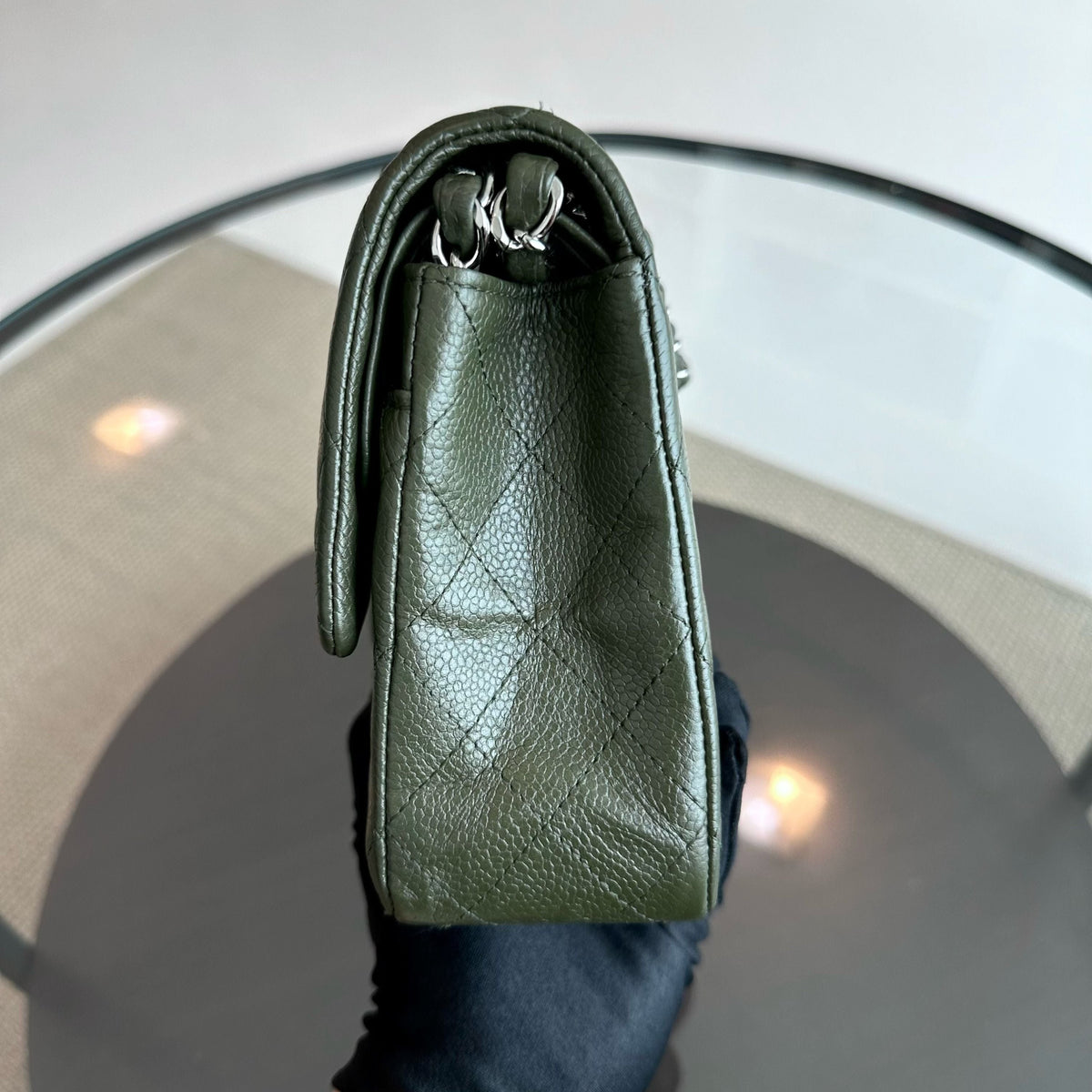 Caviar Quilted Dark Green SHW No 14