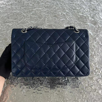 Caviar Quilted Grained Calfskin Dark Blue Silver Hardware Series 15