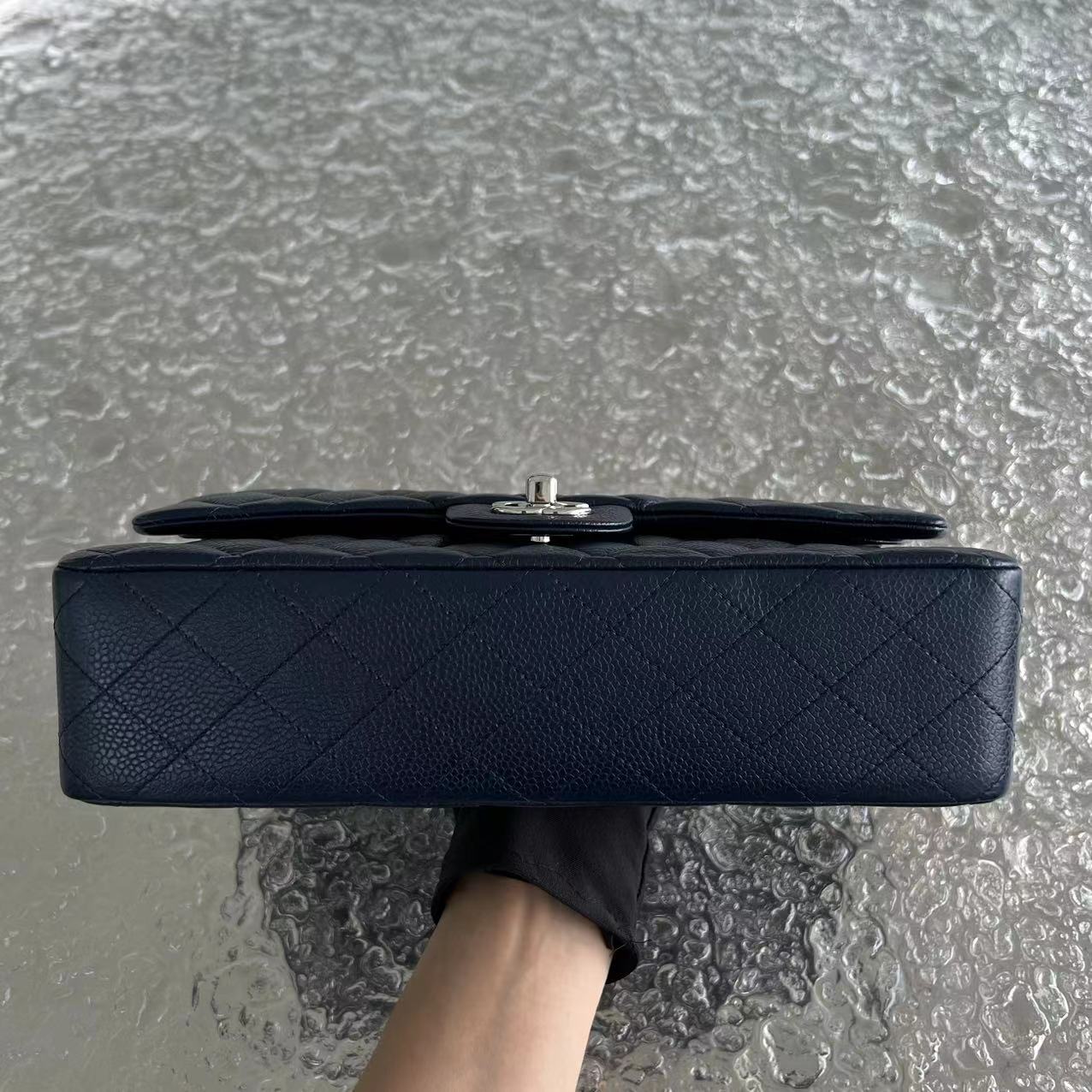 Caviar Quilted Grained Calfskin Dark Blue Silver Hardware Series 15