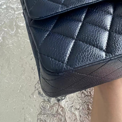 Caviar Quilted Grained Calfskin Dark Blue Silver Hardware Series 15