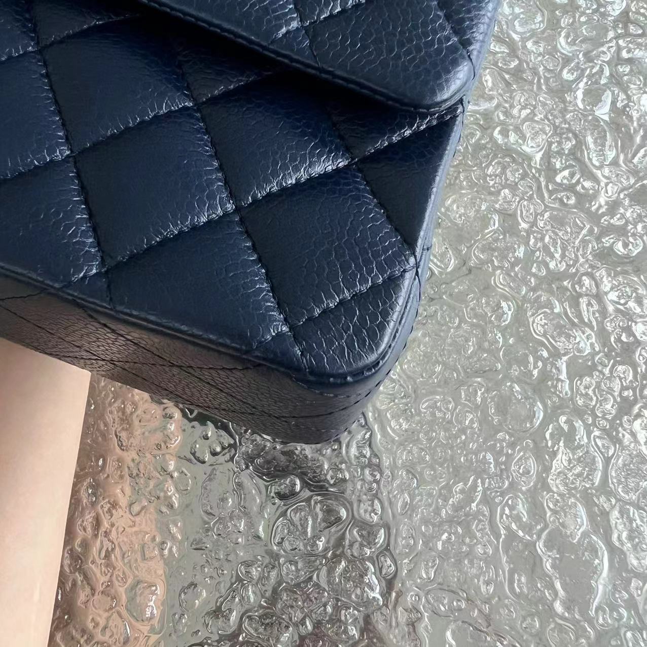 Caviar Quilted Grained Calfskin Dark Blue Silver Hardware Series 15
